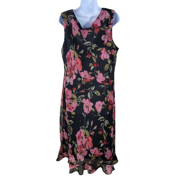 Vintage Slip Dress Plus 22W 22 Alt Long Midi  Romantic Layered Black Pink Floral - Picture 5 of 6